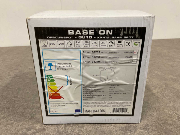 2x Base On opbouwspot GU10 kantelbaar 80x80mm chroom – foto 5 – kavel bij XL Auctions