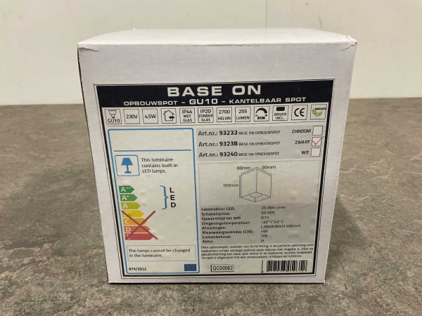 2x Base on opbouwspot GU10 kantelbaar 80x80mm zwart – foto 6 – kavel bij XL Auctions
