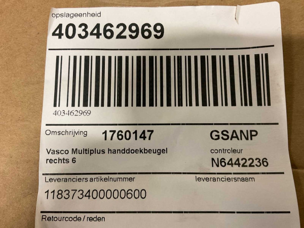 Vasco handdoekbeugel rechts 600mm Multiplus wit ft – foto 3 – kavel bij XL Auctions