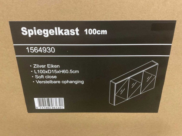 spiegelkast softclose 100x60,5x15cm Gino zilver eiken – foto 5 – kavel bij XL Auctions
