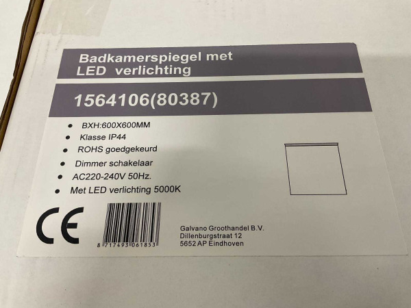 Novio spiegel 60x60cm ledverlichting en dimmer Wessel zilver – foto 7 – kavel bij XL Auctions