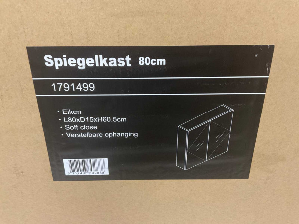Spiegelkast Eiken Softclose 80x15x60,5cm – foto 5 – kavel bij XL Auctions