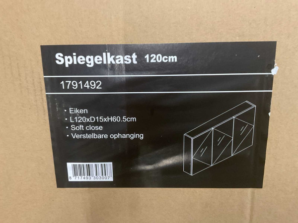 Spiegelkast Eiken Softclose 120x60,5x15cm – foto 5 – kavel bij XL Auctions