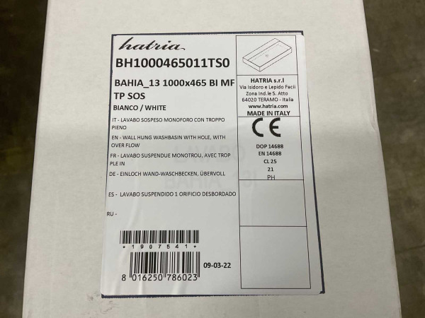 Hatria wastafel hangend 100x46,5cm Bahia13 wit – foto 4 – kavel bij XL Auctions