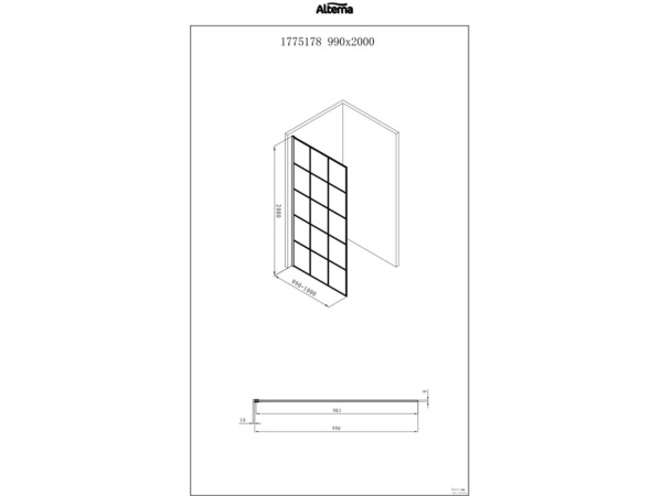 Alterna walk-in 100x200cm Free Mix mat zwart – foto 3 – kavel bij XL Auctions