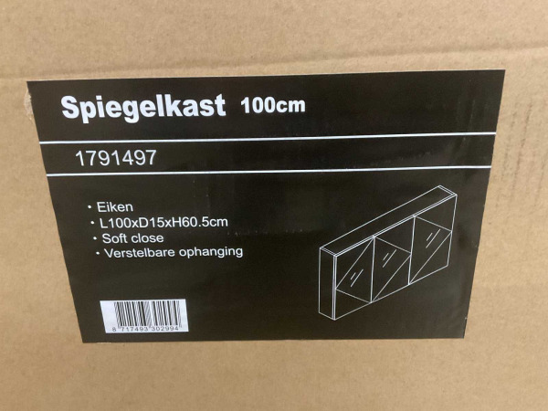 spiegelkast softclose 100x60,5x15cm Gino eiken – foto 6 – kavel bij XL Auctions