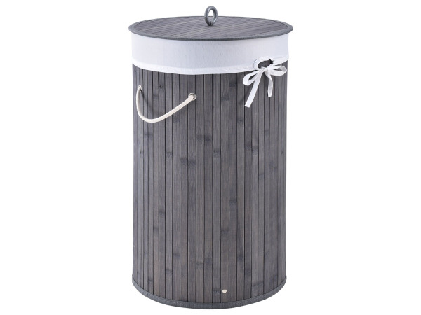 Bamboe wasmand Curly - 55 liter - grijs - incl. waszak & deksel