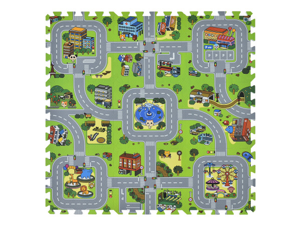 Kinderpuzzelmat - 9-delig - Stad met straten design