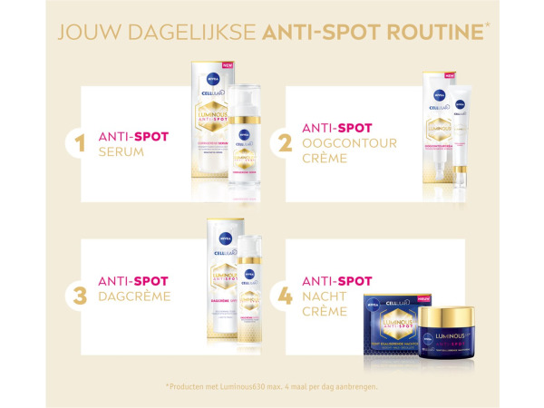 NIVEA LUMINOUS ANTI-SPOT Egaliserende Nachtcrème - 50 ml – foto 3 – kavel bij XL Auctions