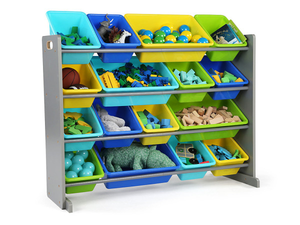 Elements Supersized XL Grijs/Blauw 16-Bin Speelgoedorganizer