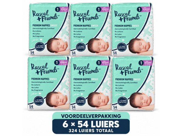 Rascal Premium Nappies | Maat 1 | 6x54 Luiers