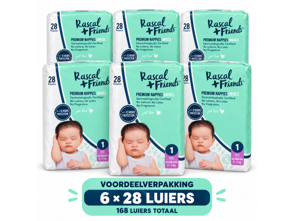 Rascal Premium Nappies | Maat 1 | 6x28 Luiers