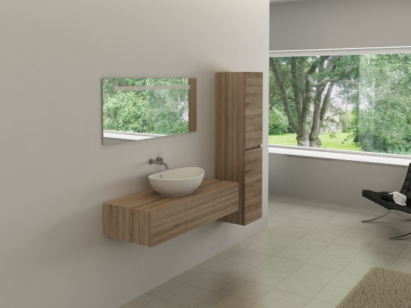 3-Delig Duo-badkamermeubel- Licht hout decor - Incl. kranen