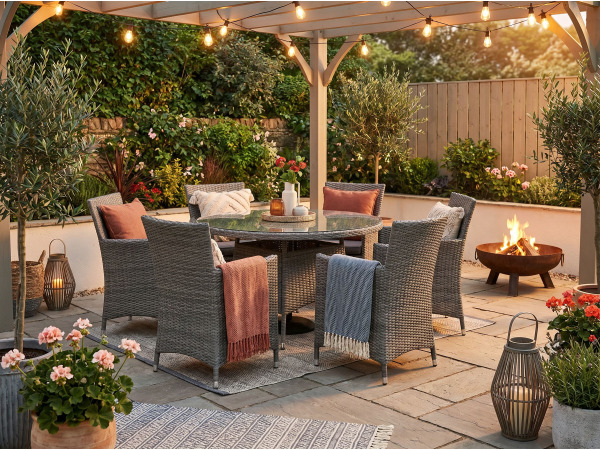 Dining set 7-delig - Grijs wicker met grijze kussens
