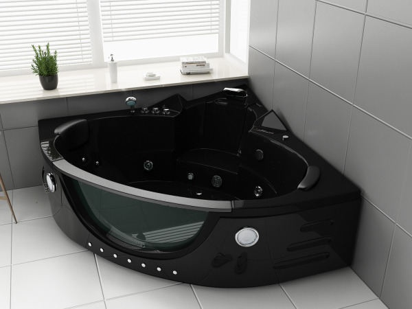 Whirlpool Massagebad - Zwart - Hoekbad - 152x152x62cm