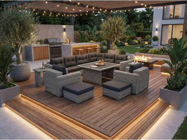 Loungeset 11-delig lichtgrijs rond wicker
