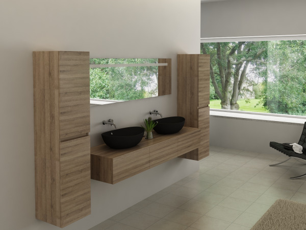 2-persoons badkamermeubel 180 cm licht hout decor - Incl. kr