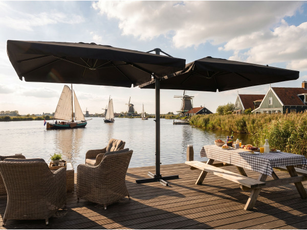 Dubbele hangende parasol Zwart (2 * 300x300cm)