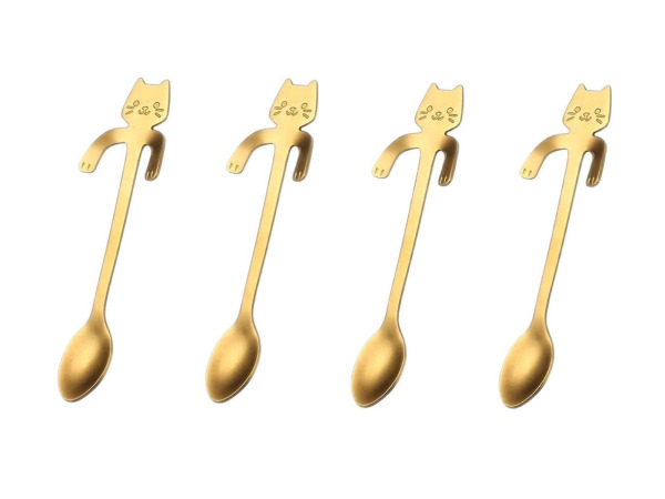 Set van theelepels - goud - katten design - rvs