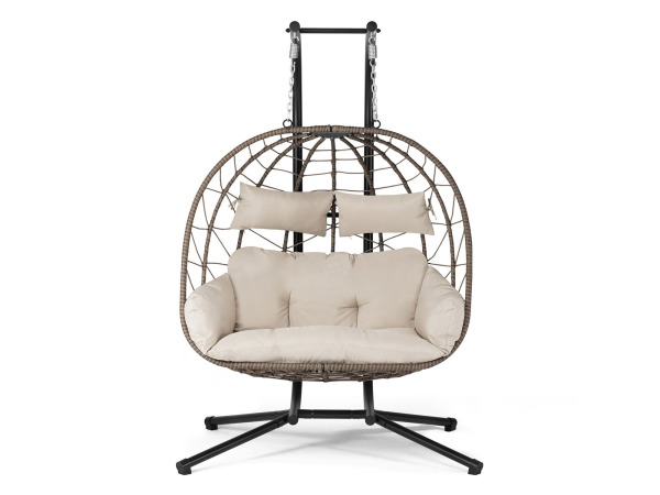 Juskys Polyrotan Dubbele Hangstoel Aria - Beige