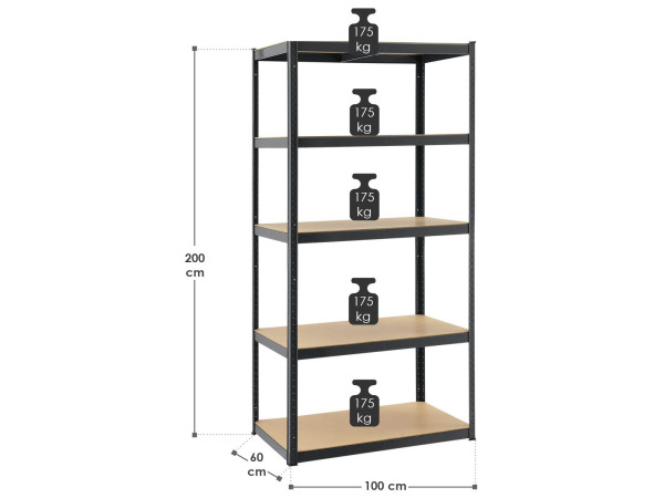 Stellingkast / magazijnrek - 200 x 100 x 60cm - Grijs – foto 4 – kavel bij XL Auctions