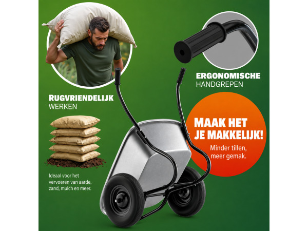 Kruiwagen met 2 luchtbanden - 100 liter - 150 kg – foto 3 – kavel bij XL Auctions