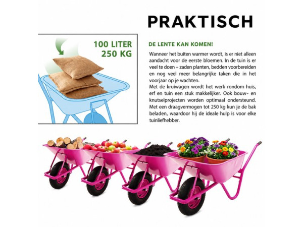 Kruiwagen 100 Liter Roze – Draagvermogen 250 kg – foto 4 – kavel bij XL Auctions