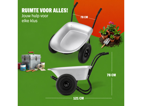 Kruiwagen met 2 luchtbanden - 100 liter - 150 kg – foto 4 – kavel bij XL Auctions