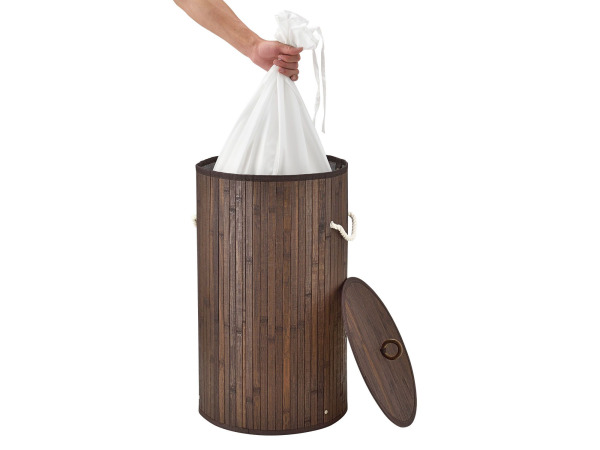 Bamboe Wasmand Curly - 55 liter - Bruin - Incl. Waszak & Deksel – foto 5 – kavel bij XL Auctions
