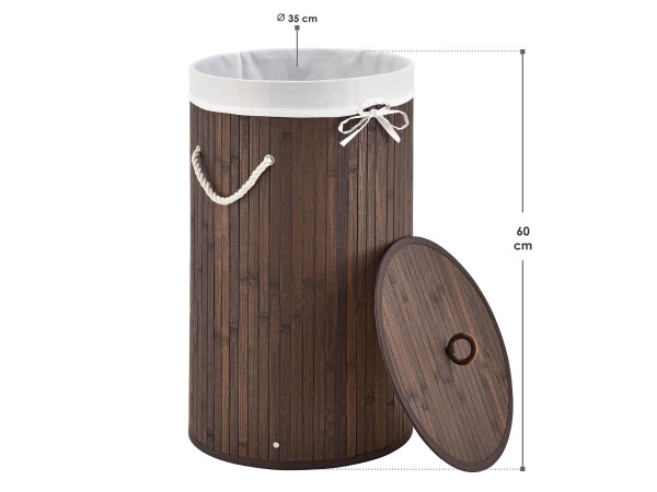 Bamboe Wasmand Curly - 55 liter - Bruin - Incl. Waszak & Deksel – foto 10 – kavel bij XL Auctions