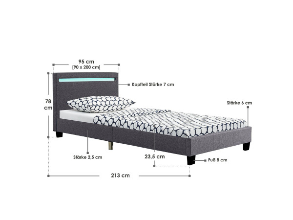 Gestoffeerd Bed Verona - 90 x 200 cm - Grijs – foto 3 – kavel bij XL Auctions