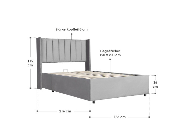 Gestoffeerd bed Savona - 200 x 120 cm - Lichtgrijs – foto 2 – kavel bij XL Auctions