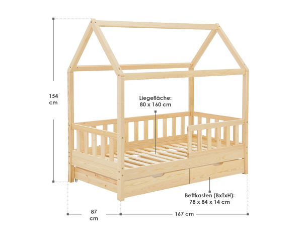 Kinderbed Marli - 80 x 160 cm - Houtkleur - Incl. bedlades – foto 2 – kavel bij XL Auctions