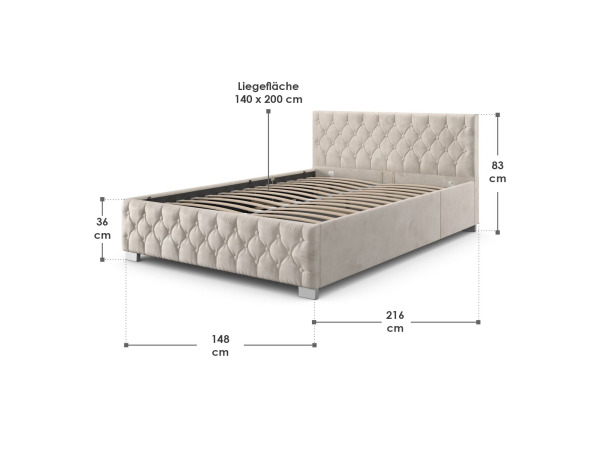 Gestoffeerd Bed Nizza - 140 x 200 cm - Beige – foto 2 – kavel bij XL Auctions