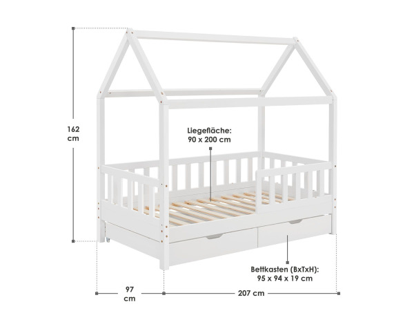 Kinderbed Marli - 90 x 200 cm - Wit - Incl. bedlades – foto 2 – kavel bij XL Auctions