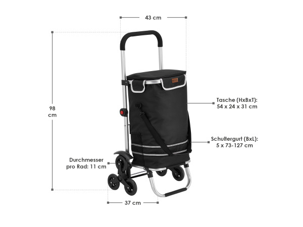 Boodschappentrolley 3in1 - 56L - Voor Trappen - Zwart – foto 6 – kavel bij XL Auctions