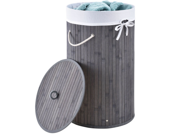 Bamboe wasmand Curly - 55 liter - grijs - incl. waszak & deksel – foto 2 – kavel bij XL Auctions