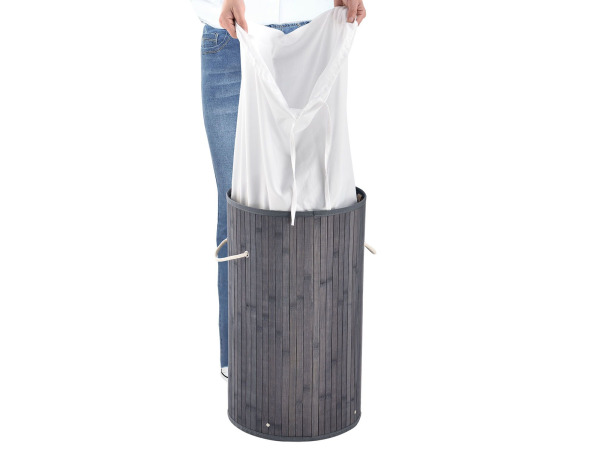 Bamboe wasmand Curly - 55 liter - grijs - incl. waszak & deksel – foto 3 – kavel bij XL Auctions