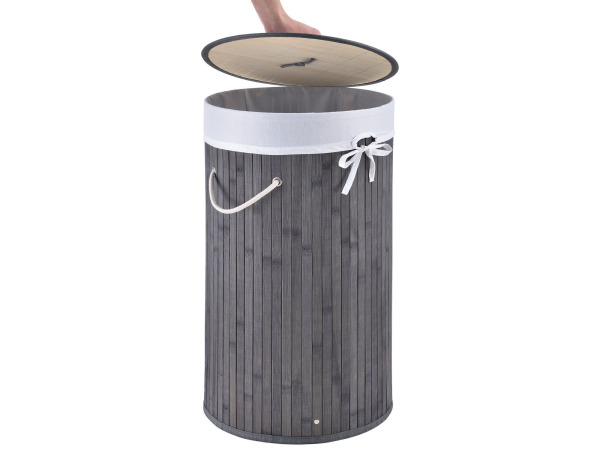 Bamboe wasmand Curly - 55 liter - grijs - incl. waszak & deksel – foto 4 – kavel bij XL Auctions