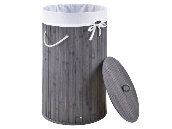 Bamboe wasmand Curly - 55 liter - grijs - incl. waszak & deksel – foto 6 – kavel bij XL Auctions