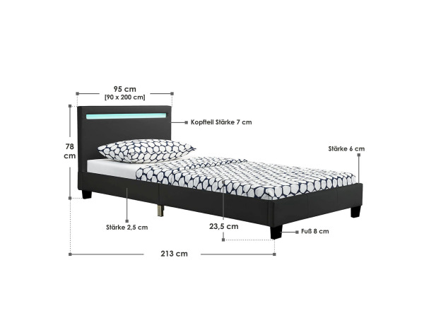 Gestoffeerd Bed Verona - 90 x 200 cm - Zwart – foto 2 – kavel bij XL Auctions