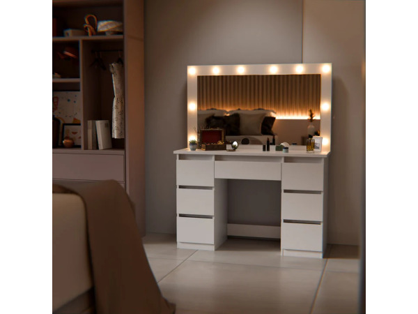 Kaptafel / Schminktafel Lilia - Incl. LED en Lades - Wit – foto 7 – kavel bij XL Auctions