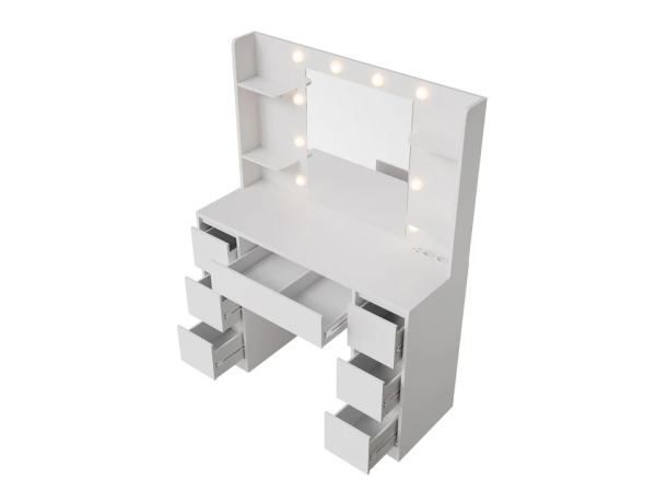 Kaptafel / Schminktafel Malia - Incl. Spiegel en LED - Wit – foto 5 – kavel bij XL Auctions
