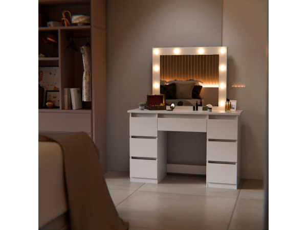 Kaptafel / Schminktafel Talea - Incl. Spiegel en LED - Wit – foto 6 – kavel bij XL Auctions