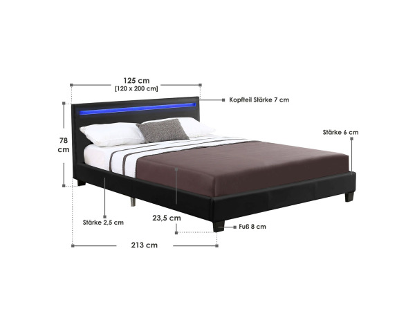 Gestoffeerd bed Verona - 120 x 200 cm - Zwart - LED – foto 3 – kavel bij XL Auctions