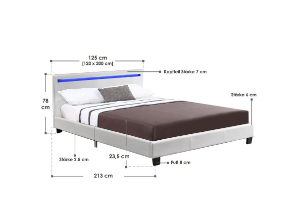 Gestoffeerd bed Verona - 120 x 200 cm - Wit - LED Verlichtin – foto 2 – kavel bij XL Auctions