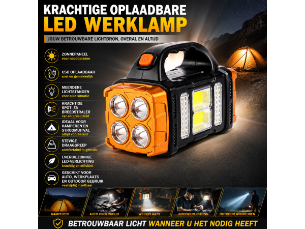 LED Werklamp met Powerbank en Zonnepaneel – foto 3 – kavel bij XL Auctions
