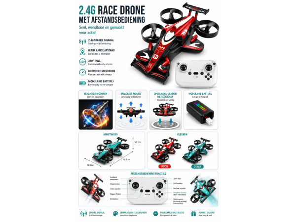 2-in-1 Race Auto Drone met Afstandsbediening RC – foto 2 – kavel bij XL Auctions