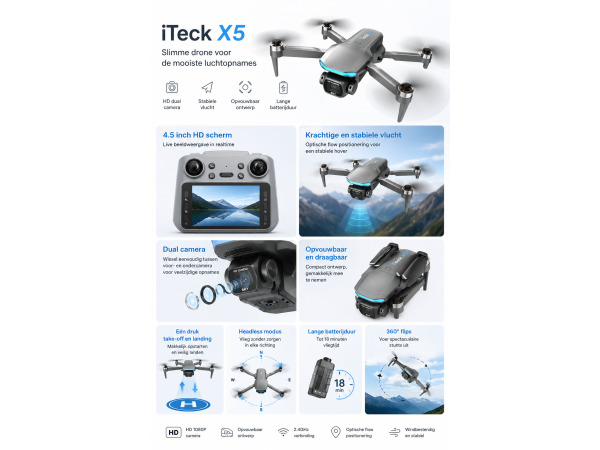 iTeck X5 Drone met Scherm Controller en Dual Camera – foto 4 – kavel bij XL Auctions