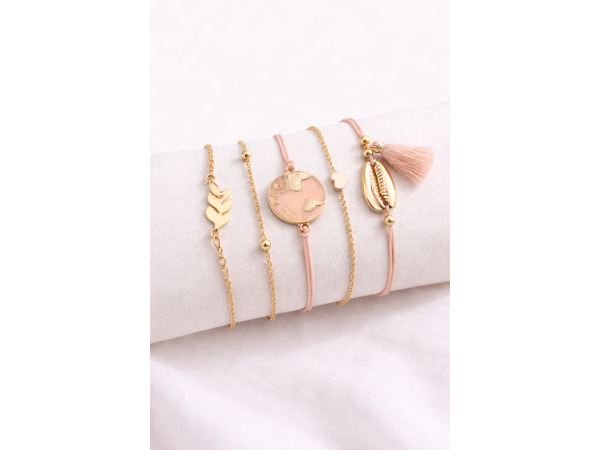 Dames Armbandenset – 5-delig Goudkleurig & Roze met Bedels – foto 2 – kavel bij XL Auctions